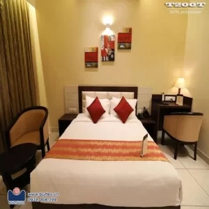 Bộ chăn ga gối khách sạn T200 trắng trơn 50% cotton và 50% polyester-T200T