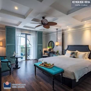 Bộ chăn ga gối khách sạn T200 trắng trơn 50% cotton,50% poly - CGG01